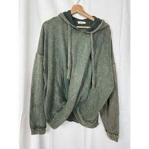 J. HER Women's Olive Green Twisted Front Hoodie Oversized Lightweight Size L